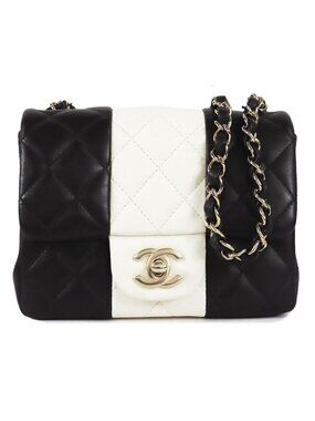 Chanel Mini Flap Black White Gold Lambskin Bicolor Quilted Shoulder Bag